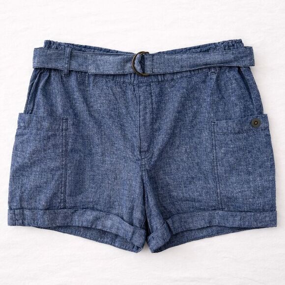 Anthropologie Pants - Anthropologie Hei Hei Shorts Size Medium Linen Cotton Blue Belted Pockets